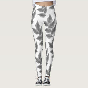 White leggings with gray plant leaves