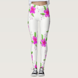 White Leggings With Pink Flower Print