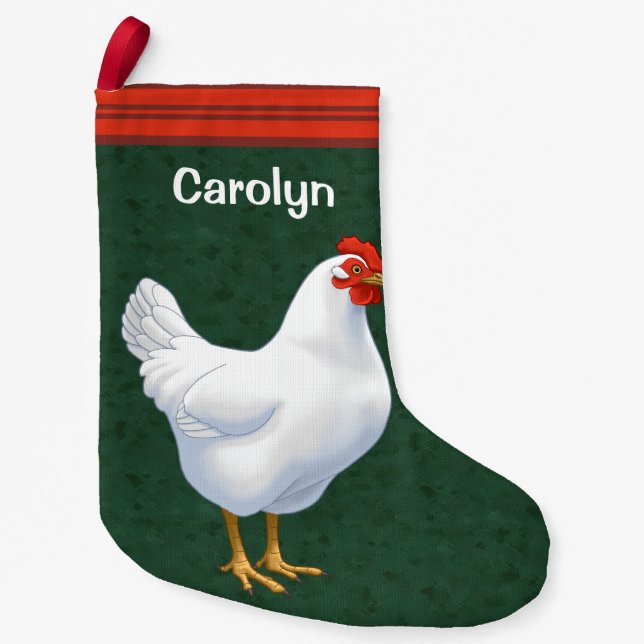 White Leghorn Chicken Hen Small Christmas Stocking (Front)
