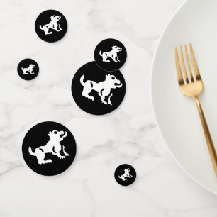 White Leo Lion Astrology Sign on Black Confetti