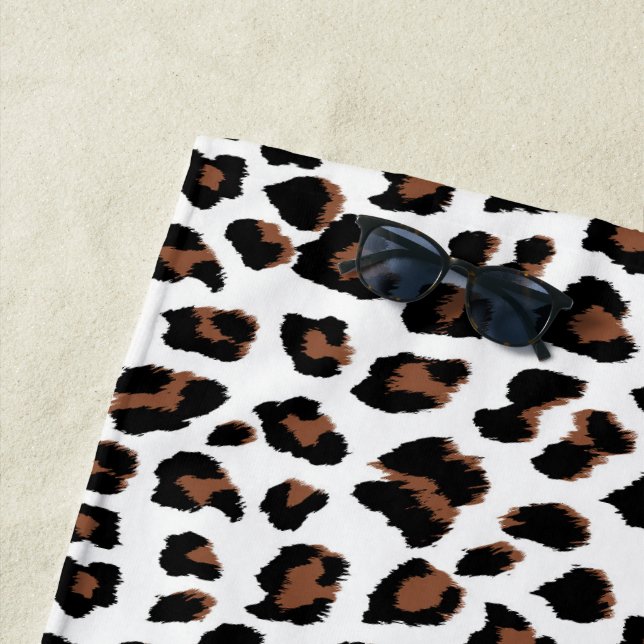 White Leopard Print  Beach Towel (In Situ)