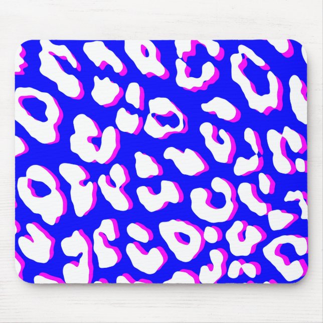 White Leopard Print Blue Pink Mouse Pad (Front)