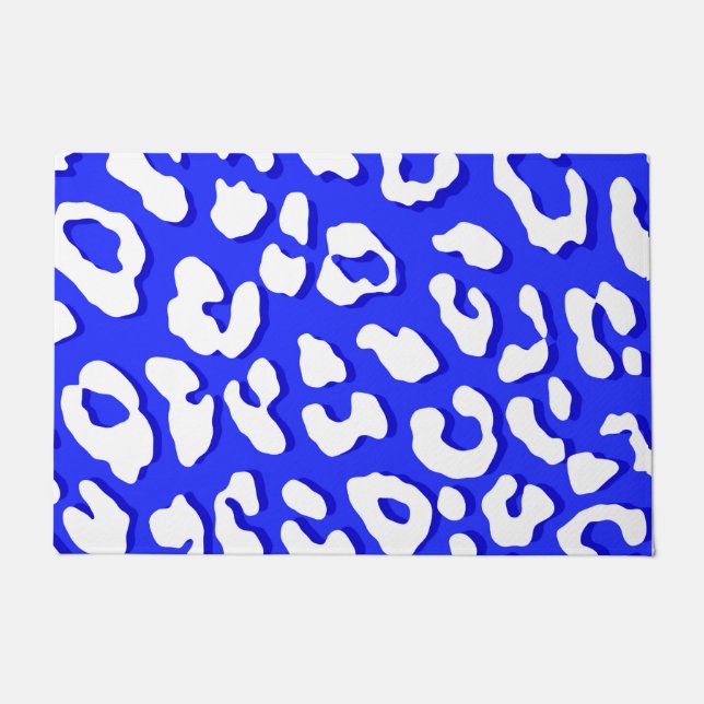 White Leopard Print Dark Blue Doormat (Front)