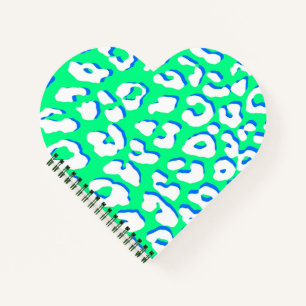 White Leopard Print Green Blue Notebook