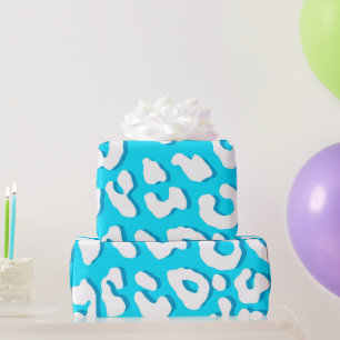 White Leopard Print Light Blue Wrapping Paper
