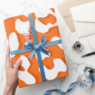 White Leopard Print Orange Wrapping Paper
