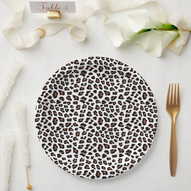 White Leopard Print  Paper Plate (Wedding)