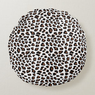 White Leopard Print Round Cushion