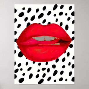 white leopard red lips rockabilly art poster