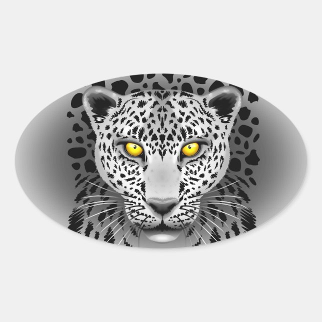 White Leopard with Yellow Eyes Oval Stickers (Front)