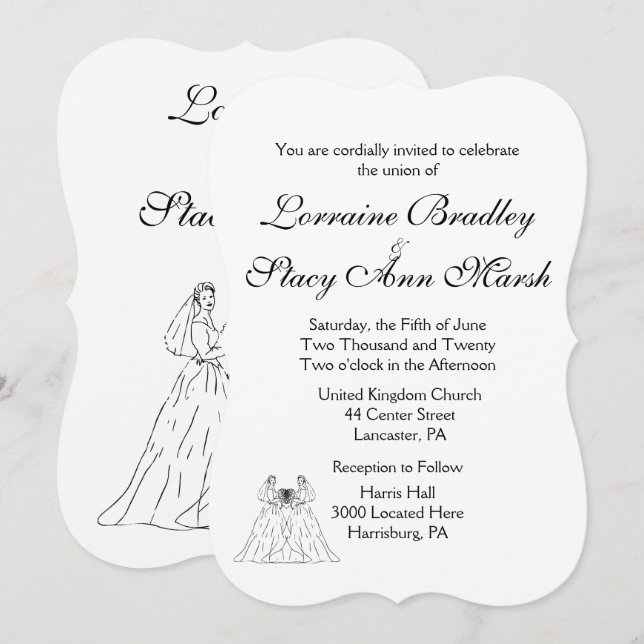 White Lesbian Wedding Invitation (Front/Back)