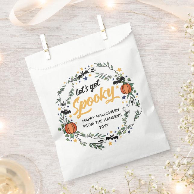 White Let's Get Spooky Ghosts Halloween Wreath Favour Bags (Clipped)