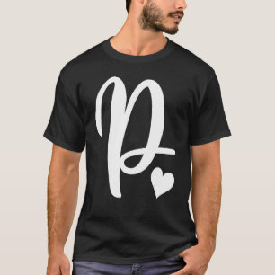 white letter P monogram initial minimalist heart g T-Shirt