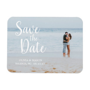 White Lettered Overlay Save the Date Magnet