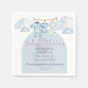 white lettering adorable birth announcement card napkin
