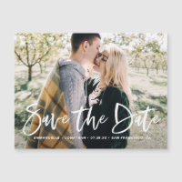 White Lettering Overlay Photo Save the Date Magnet