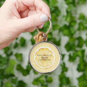White Life Gives You Lemons Quote Glitter Key Ring