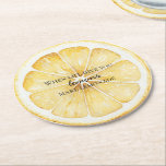 White Life Gives You Lemons Quote Round Paper Coaster<br><div class="desc">yellow fruit lemon quote: when life gives you lemons,  make lemonade</div>