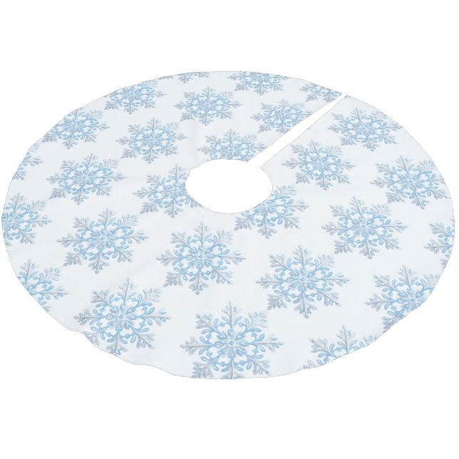 White Light Blue Christmas Snowflake Brushed Polyester Tree Skirt (Angled)
