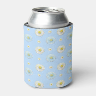 White & light blue Daisy Pattern  Can Cooler