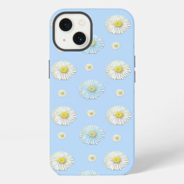 White & light blue Daisy Pattern  iPhone Case (Back)