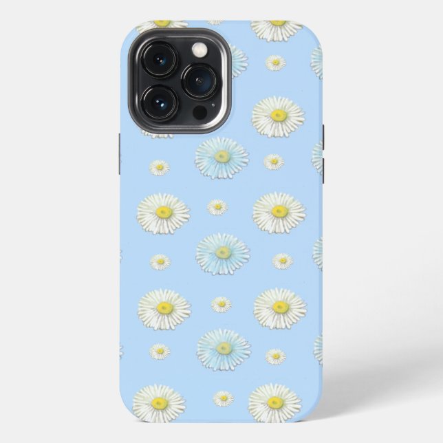 White & light blue Daisy Pattern iPhone Case (Back)