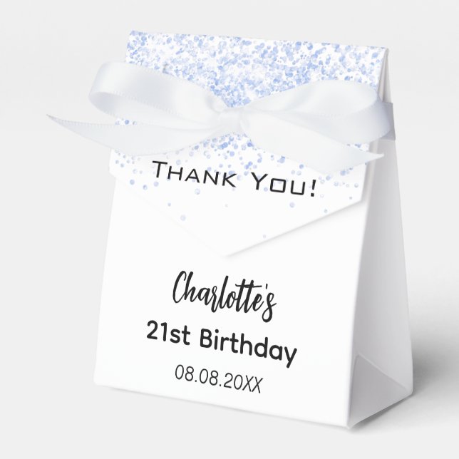 White light blue glitter sparkles name thank you favour box (Front Side)