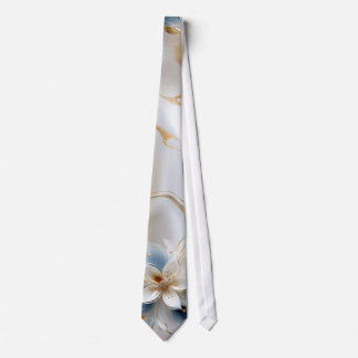 White & light-blue Silky Flowers on a Silk look Tie