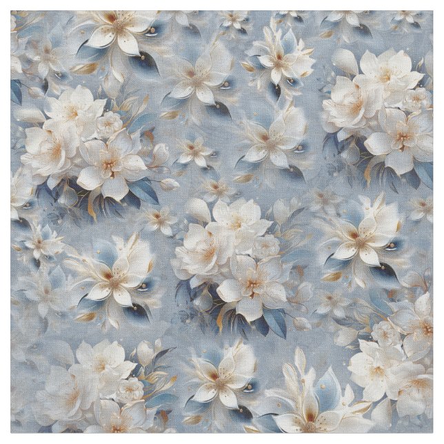 White & light-blue Silky flowers repeats Fabric (Close Up)