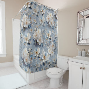 White & light-blue Silky flowers repeats Shower Curtain