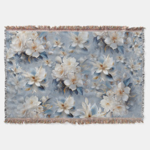 White & light-blue Silky flowers repeats Throw Blanket