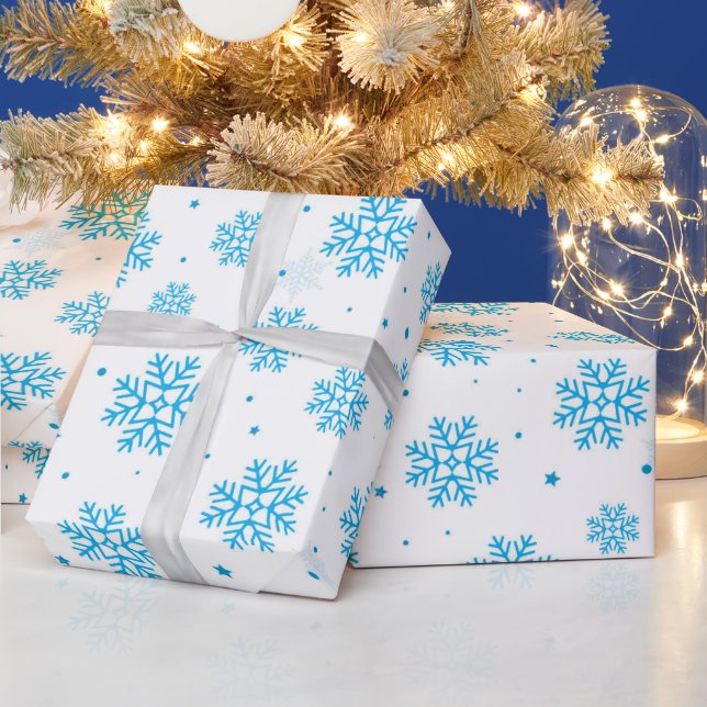 White & Light Blue Snowflake Wrapping Paper  (Holidays)