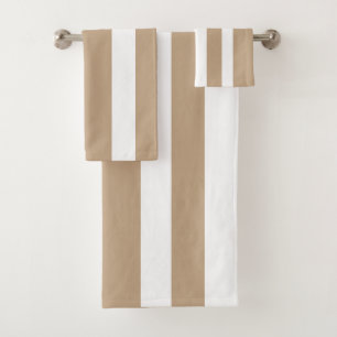 White + Light Brown Stripes Bath Towel Set