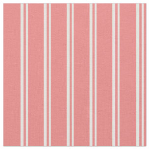 White & Light Coral Coloured Lined Pattern Fabric