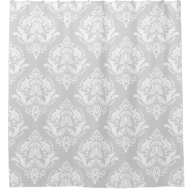 White & Light Grey Floral Damasks Pattern Shower Curtain (Front)