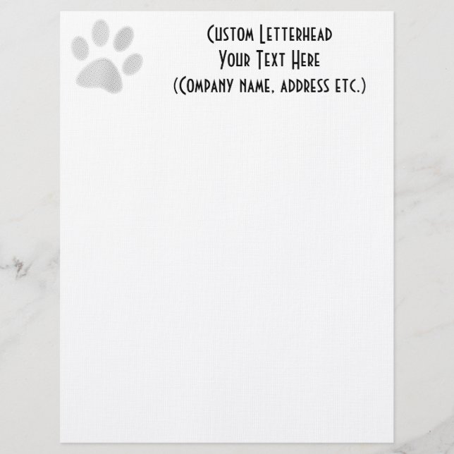 White/Light Grey Halftone Paw Print Letterhead Design (Front)