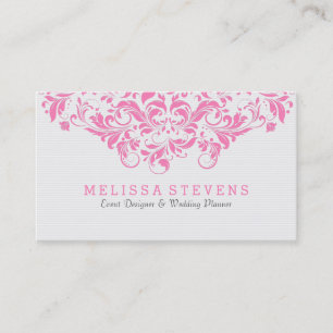 White & Light-pink Vintage Floral Swirls Lace Business Card
