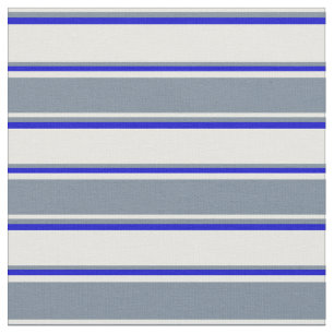White, Light Slate Grey & Blue Pattern Fabric