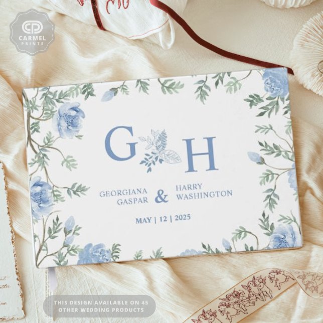 White Light Soft Paste Blue Flowers Floral Wedding Guest Book (White Light Soft Paste Blue Flowers Floral Wedding Foil Guest Book)