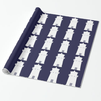 White Lighthouse in Navy Blue background. Wrapping Paper