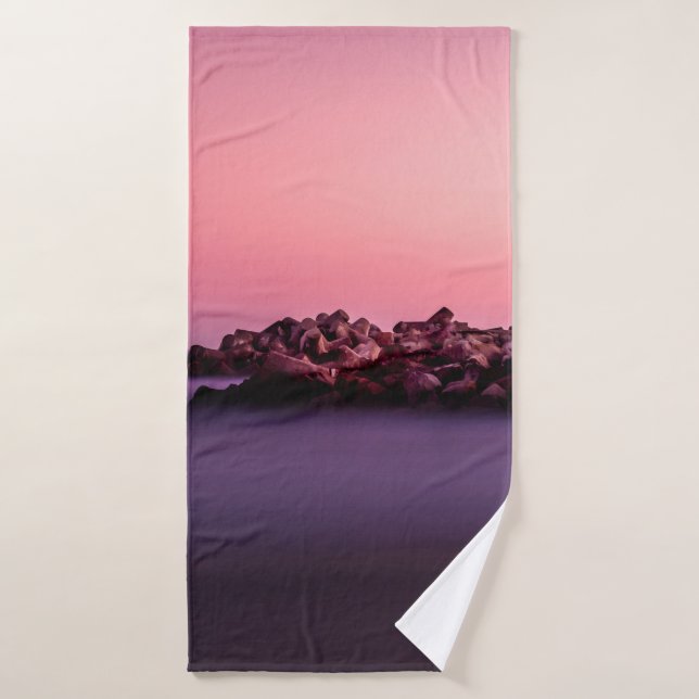 WHITE LIGHTHOUSE ON ROCKY SEASHORE BATH TOWEL (Bath Towel)