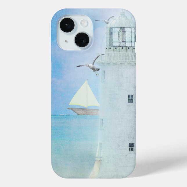 white lighthouse with sailboat Case-Mate iPhone case (Back)