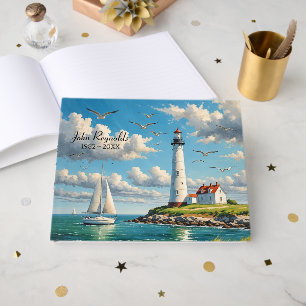 White Lighthouse With Sailboat Guest Book