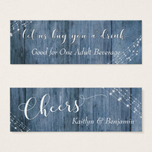 White Lights & Blue Rustic Wood Drink Tickets