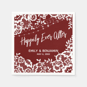 White Lights & Lace Happily Ever After Dark Red Napkin