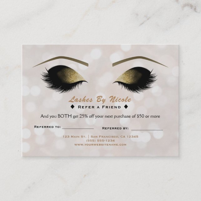 White Lights Makeup Lashes Refer Friend Aftercare Referral Card (Front)