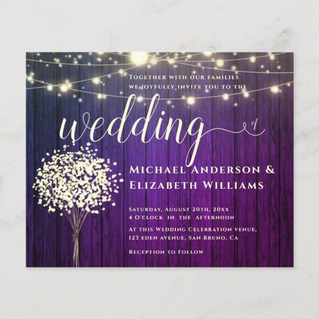White Lights String  & Natural Rustic Wood wedding Flyer (Front)