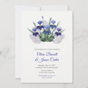 White Lilac and Blue Iris Spring Wedding Invitation