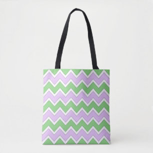 White, Lilac and Green Chevron Tote Bag