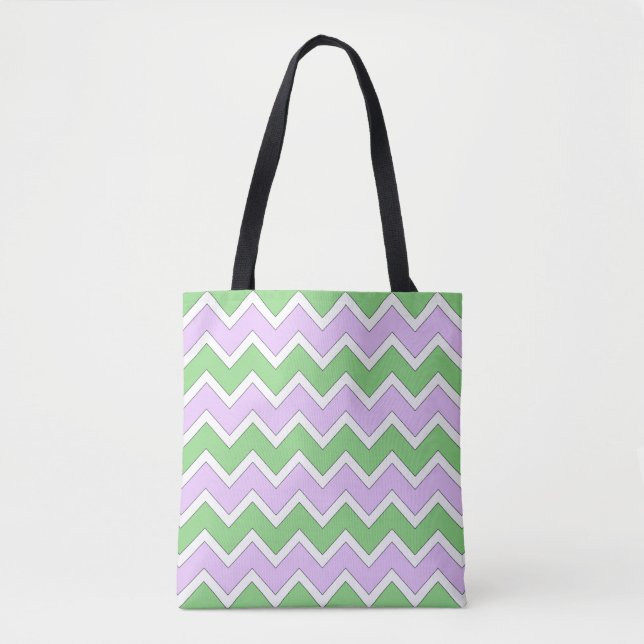 White, Lilac and Green Chevron Tote Bag (Front)